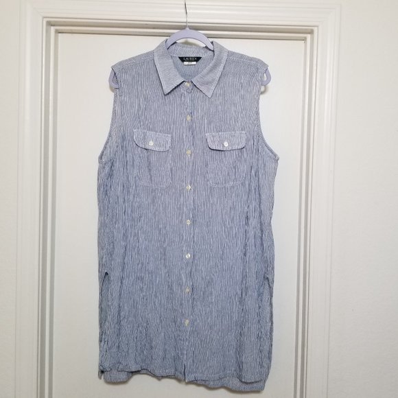 LRL Crushed Cotton Sleeveless Camp Shirt Swim Cover-Up XL - Picture 6 of 13